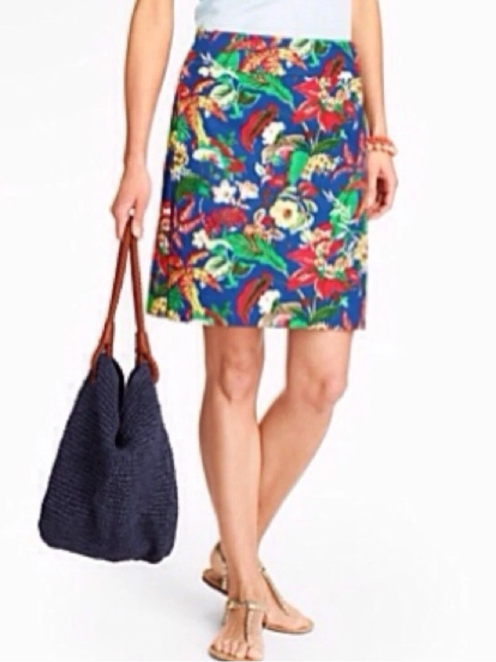 Talbots Bright Blue Tropical Floral Mini Skirt